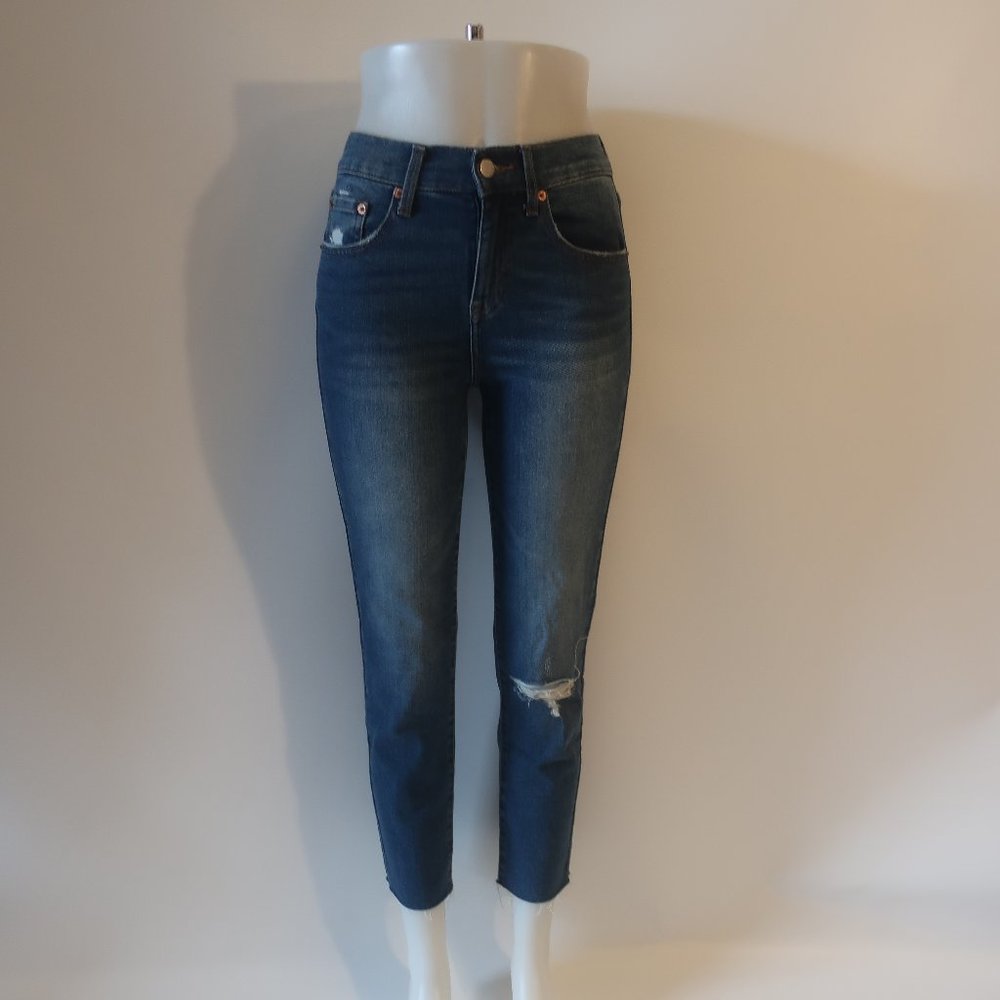 Womens Pistola Blue Distressed Raw Hem Straight Denim Jeans 25 *